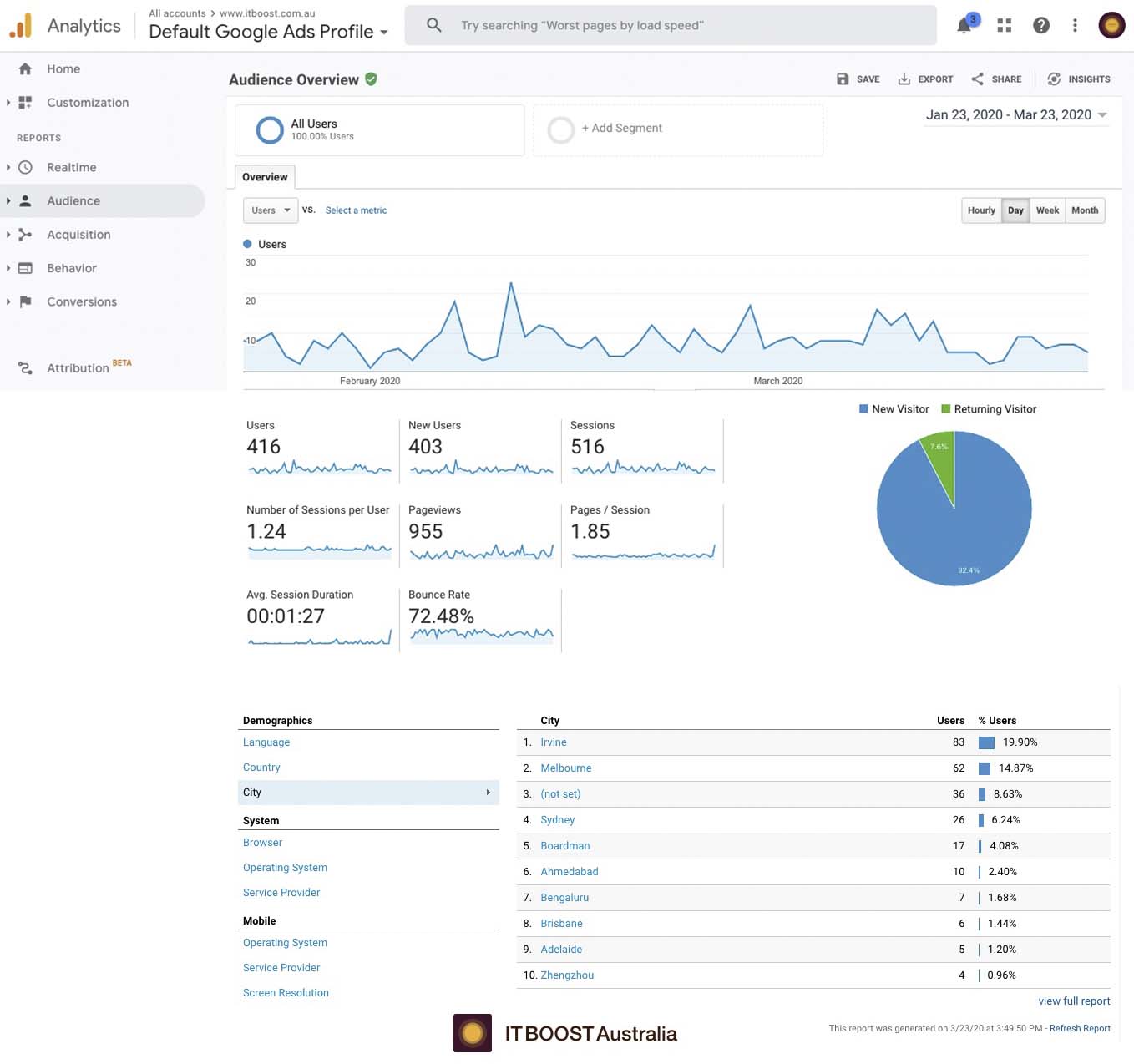 Google Analytics Audience Report